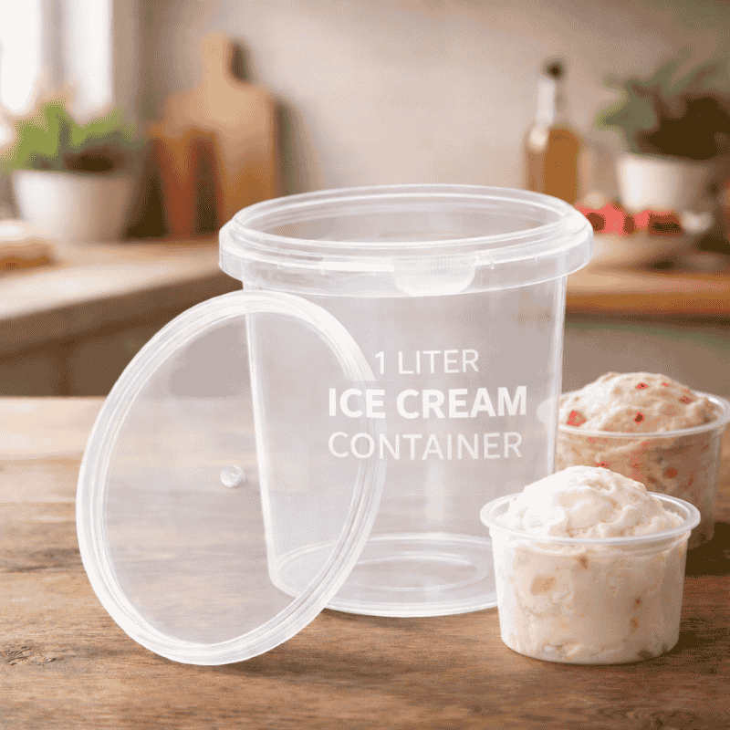 1 litre ice cream container plastic container with lid