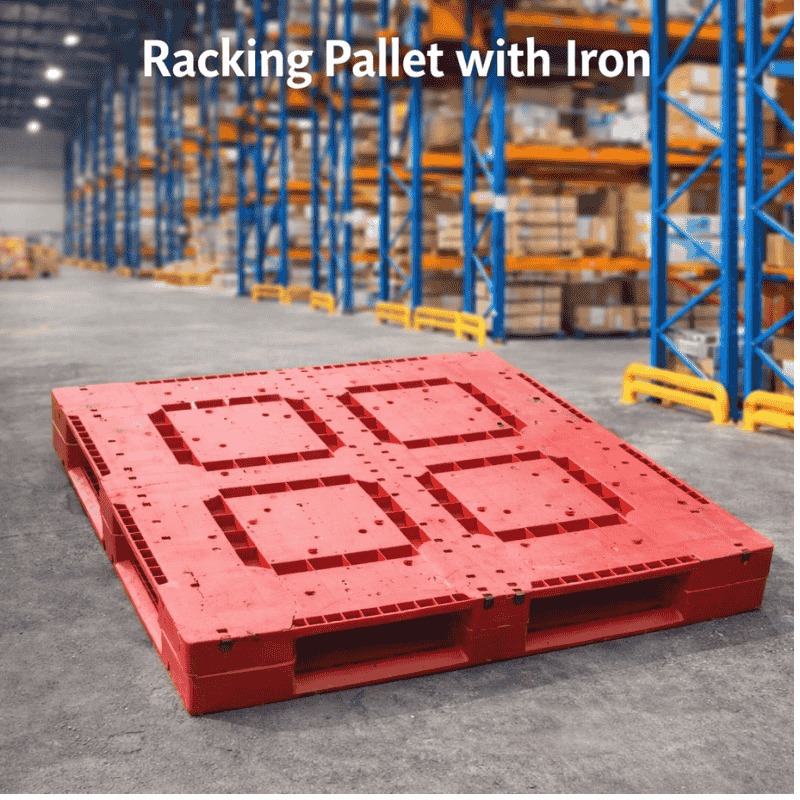 Heavy-duty racking pallet reinforced with iron